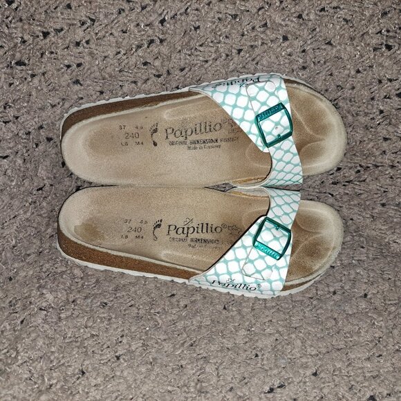 BIRKENSTOCK PAPILLIO-Aqua/White Honeycomb Birko Flor-Sz 6-Excellent - Picture 6 of 7